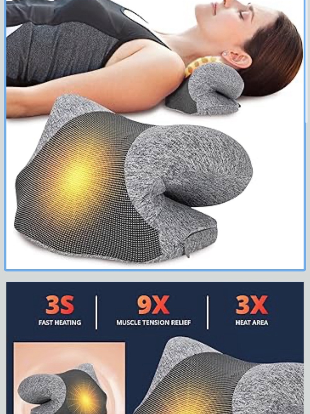 Heated Neck and Shoulder Support Pillow - Gray